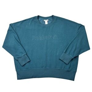 Reebok Delta Logo Sweatshirt Womens XL Teal Green‎ Embroidered Fleece Pullover